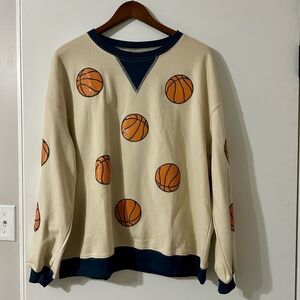 Basketball Mom Sequin Sweatshirt - Cream and Navy